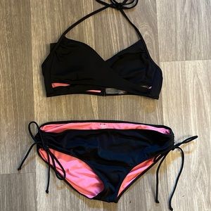 PINK black crisscross bikini